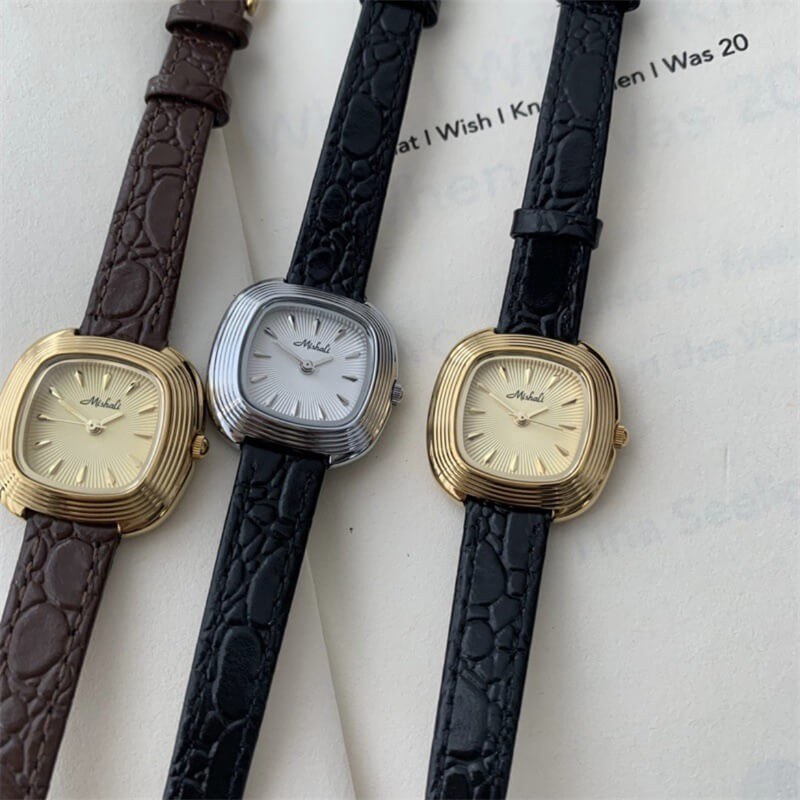Dainty Brown/Black Square Genuine Leather Watch