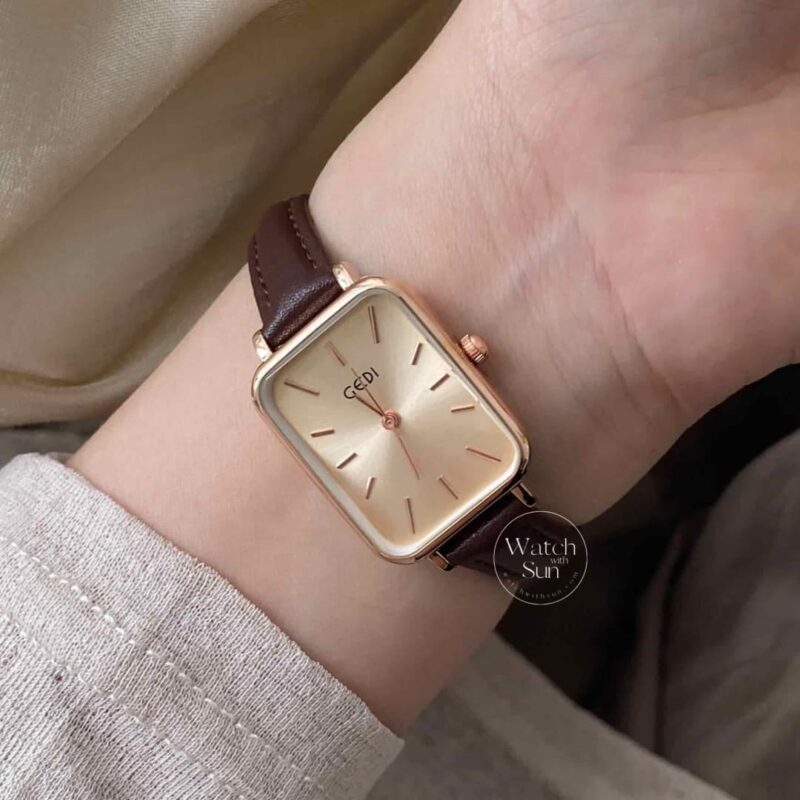 Vintage Style Brown Rectangle Leather Watch for Women