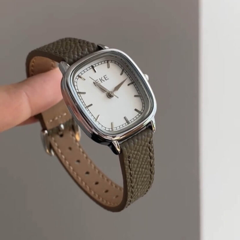 Classic Grey Square Genuine Leather Wristwatch