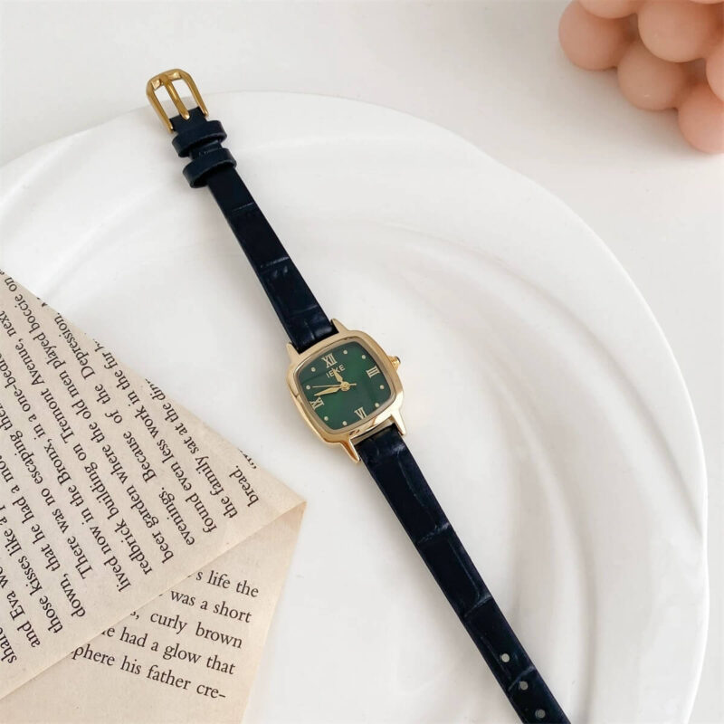 Square Face Brown/Black Leather Watch