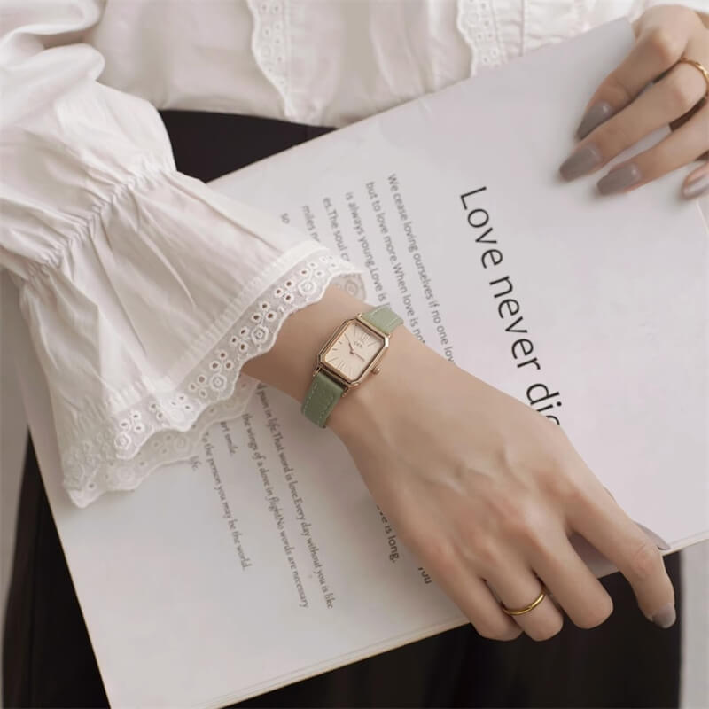 Minimalist Style Blue/Green Rectangle Leather Watch