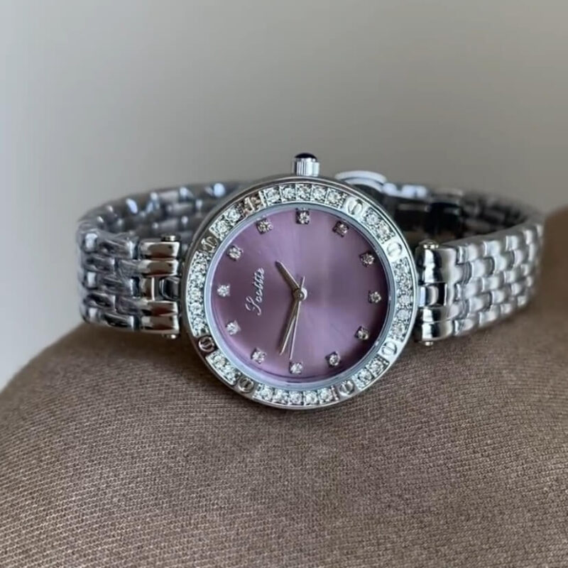 Dainty Pink Round Face Stainless Steel Women's Watch