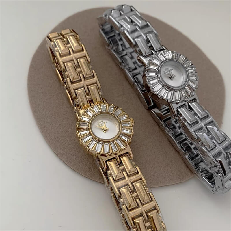 Dainty Gold/Silver Sparkling Flower-Shaped Bracelet Watch