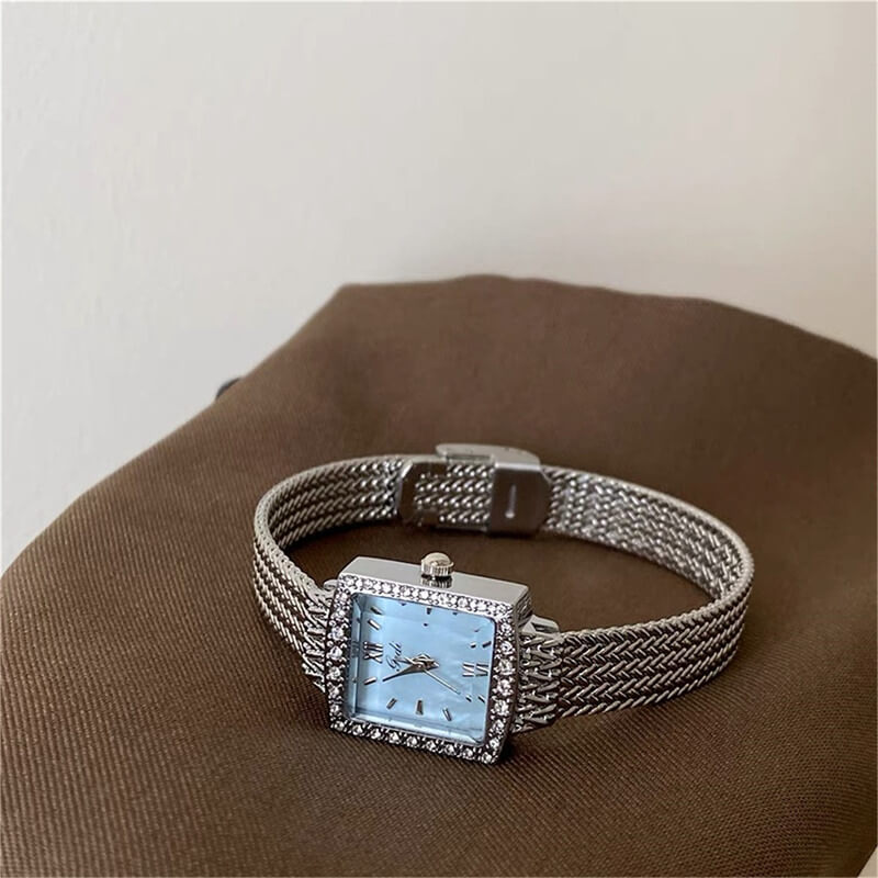 Square Blue Face Silver Watch