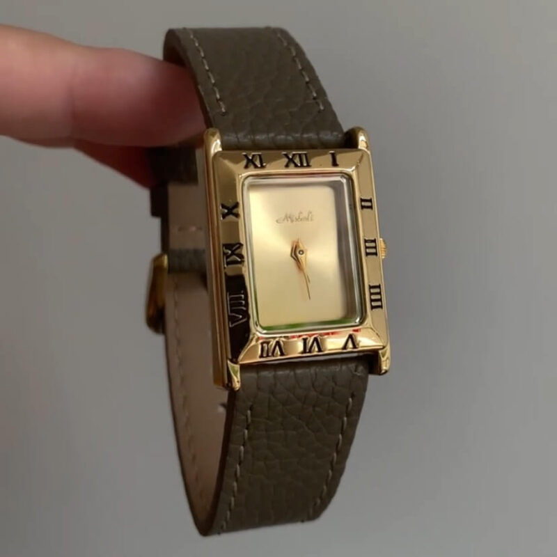 Classic Square Gold Face Genuine Leather Watch