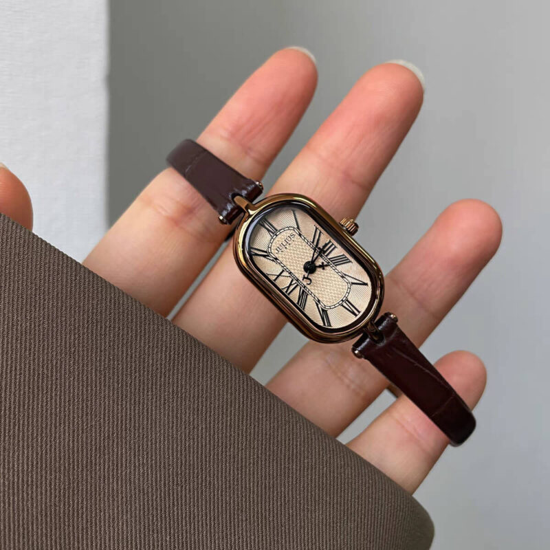 Classic Brown Oval Genuine Leather Wristwatch