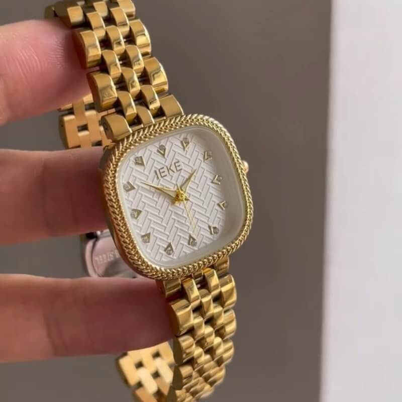 Dainty Gold/Silver Square Face Wheat Pattern Dial Watch