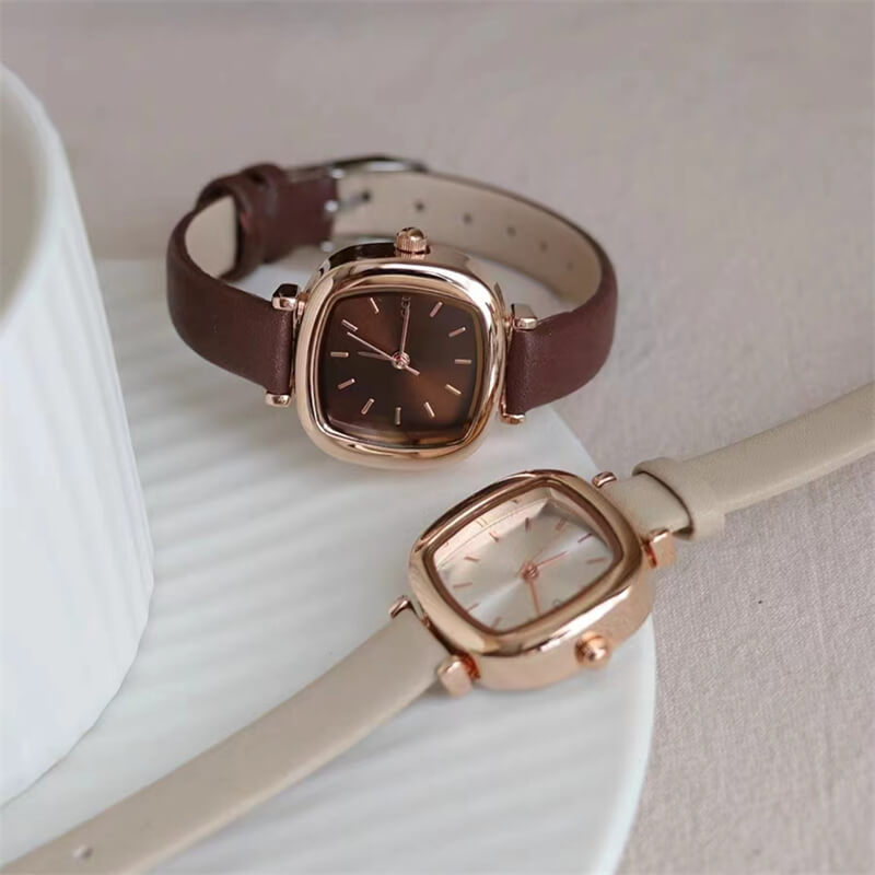 Dainty Black/Brown/Grey Square Women’s Leather Watch