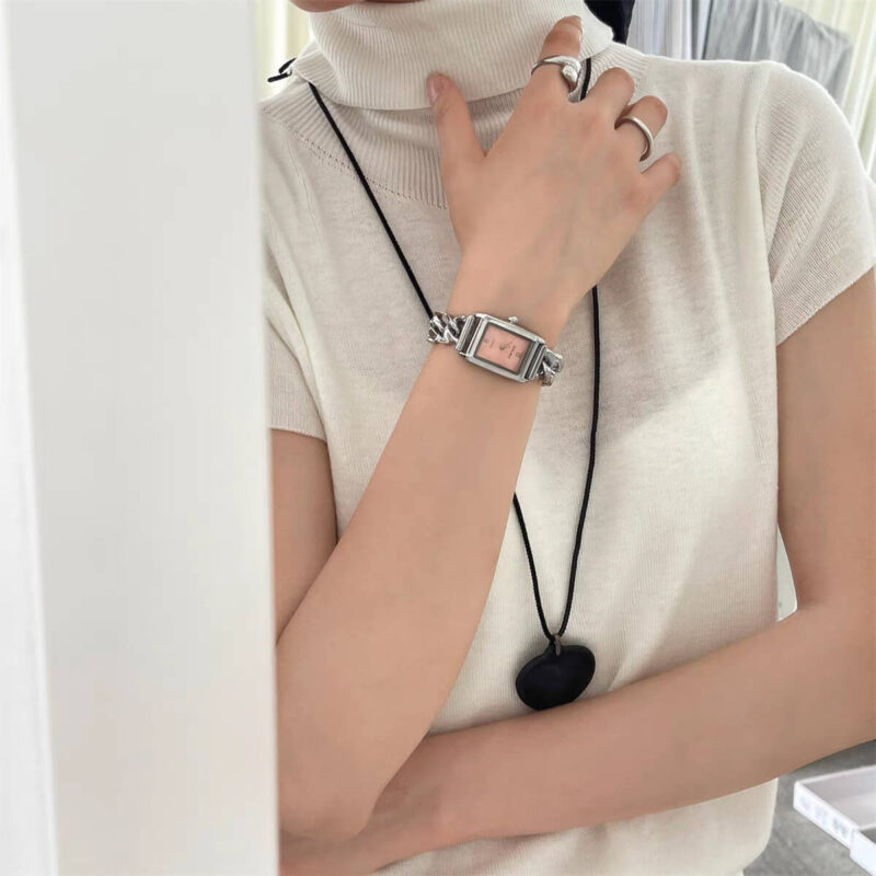 Minimalist Silver-Blue/Pink/White/Black Square Wristwatch
