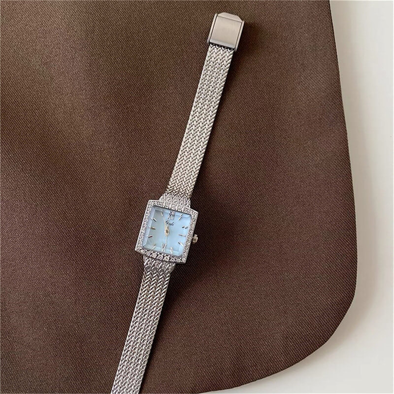 Square Blue Face Silver Watch