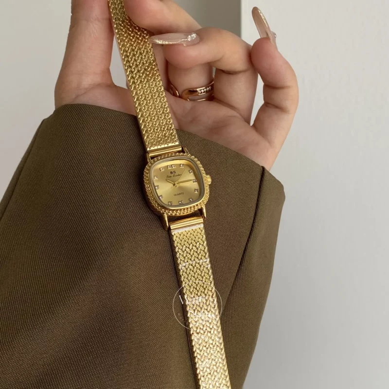 Classic Square Face Gold Band Stainless Steel Watch