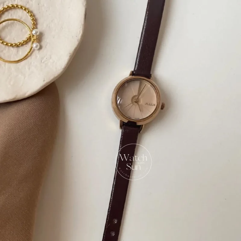 Minimalist Style Brown Round Leather Watch for Women