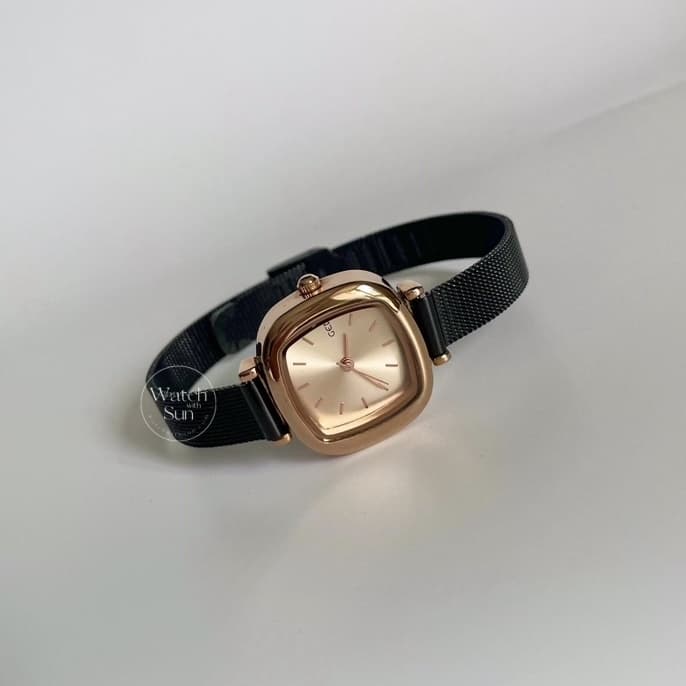 Classic Black-Gold Square Leather Watch for Women