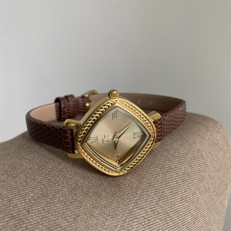 Vintage Style Brown/Black Embossed Leather Couture Watch