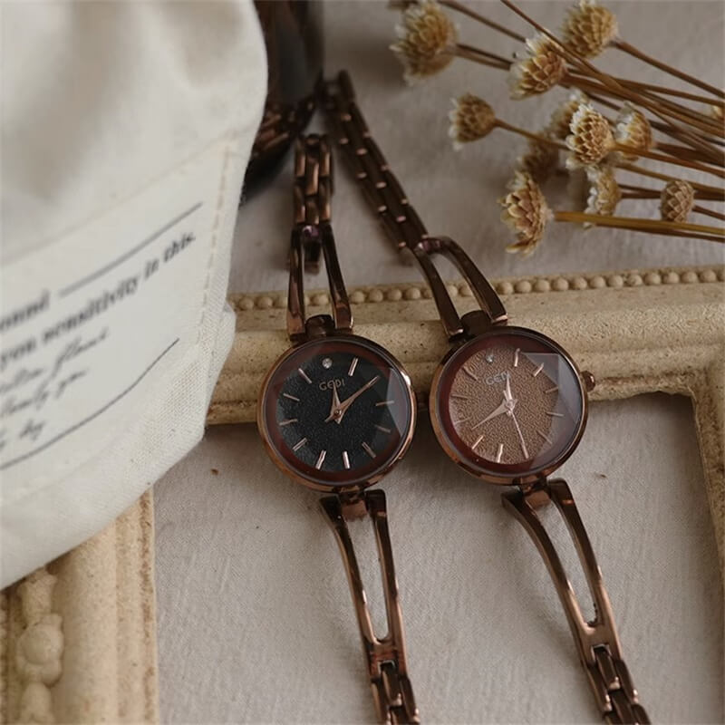 Dainty Brown Round Chain Watch for Women