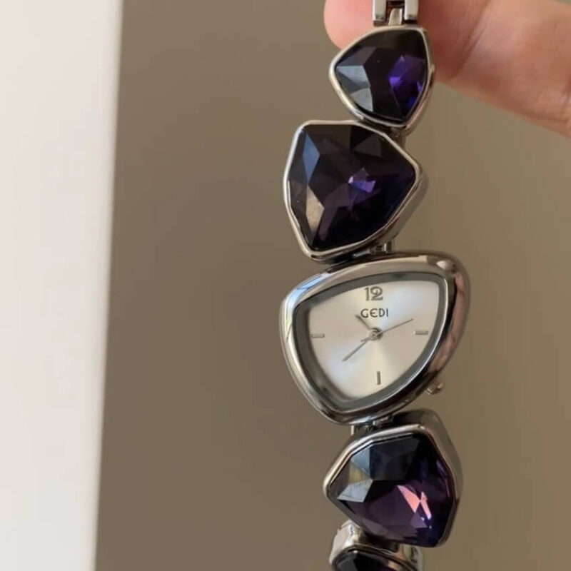 Vintage Silver/Purple/Red Irregular Face Bracelet Watch
