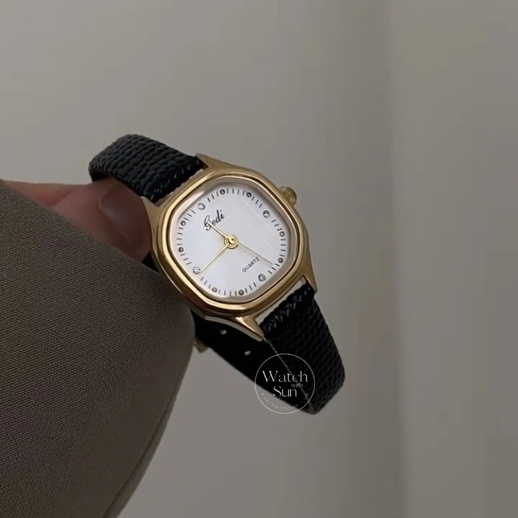 Women's Minimalist Black/Brown Square Leather Watch