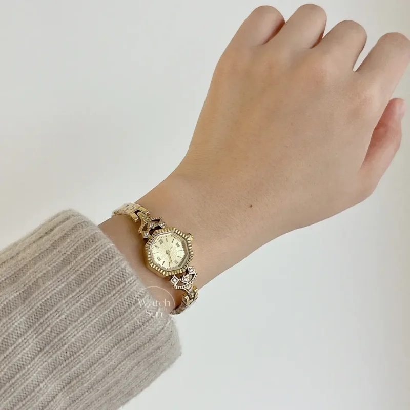 Gold Women\'s Bracelet Watch with Octagonal Dial Small Face Gold Octagon Dial Watch for Women - WatchwithSun  main image 2