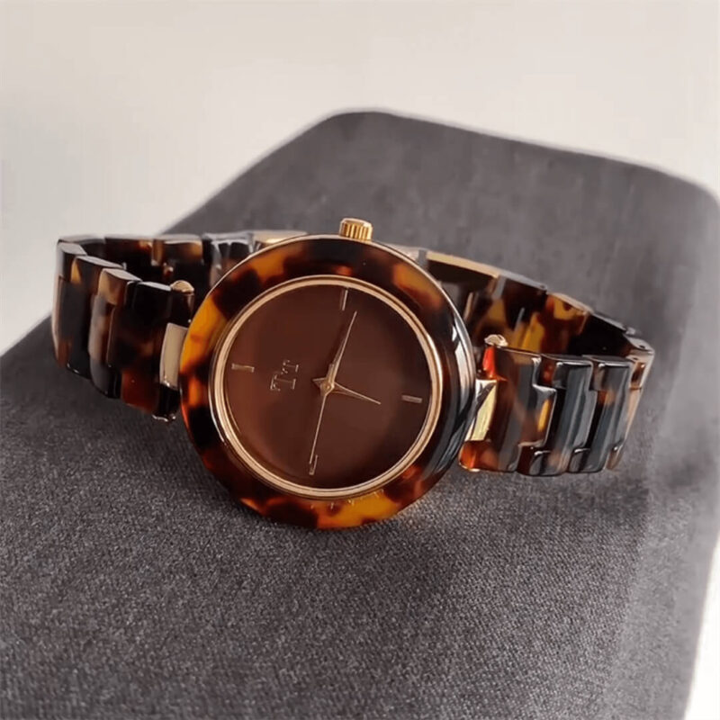 Amber Brown Color Round Watch