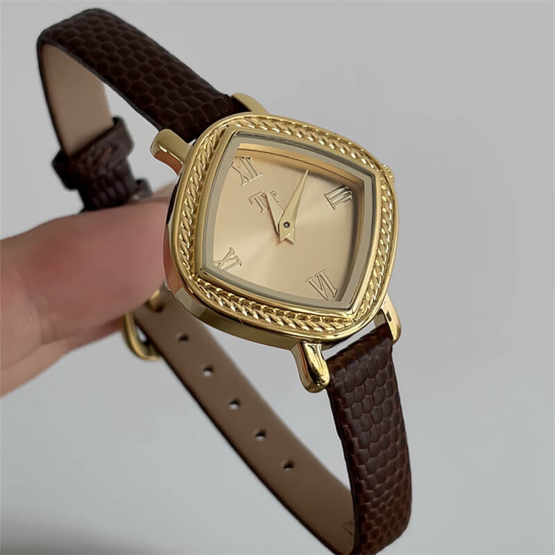 Vintage Style Brown/Black Embossed Leather Couture Watch