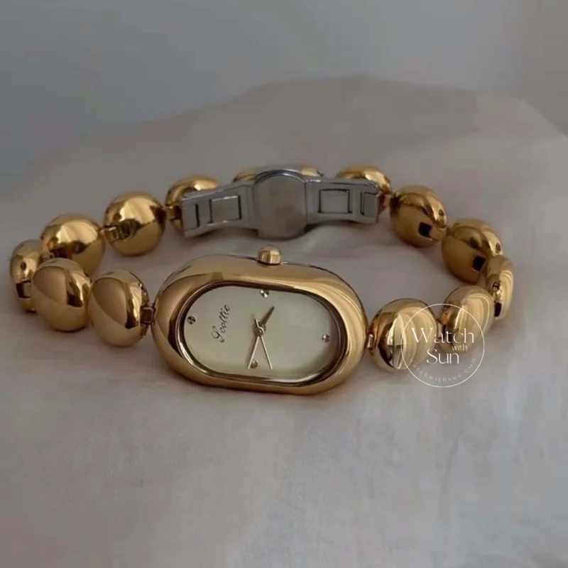 Oval Dial Gold Bracelet Watch for Women