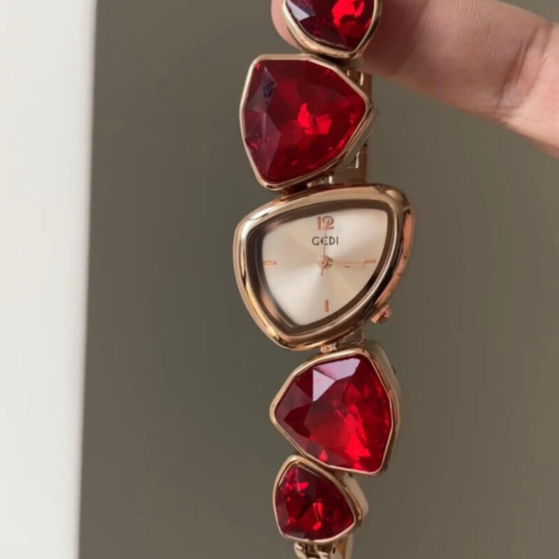 Vintage Silver/Purple/Red Irregular Face Bracelet Watch
