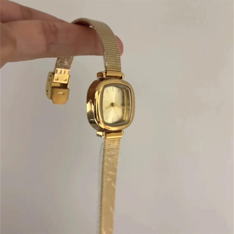 Square Golden Face Stainless Steel Watch