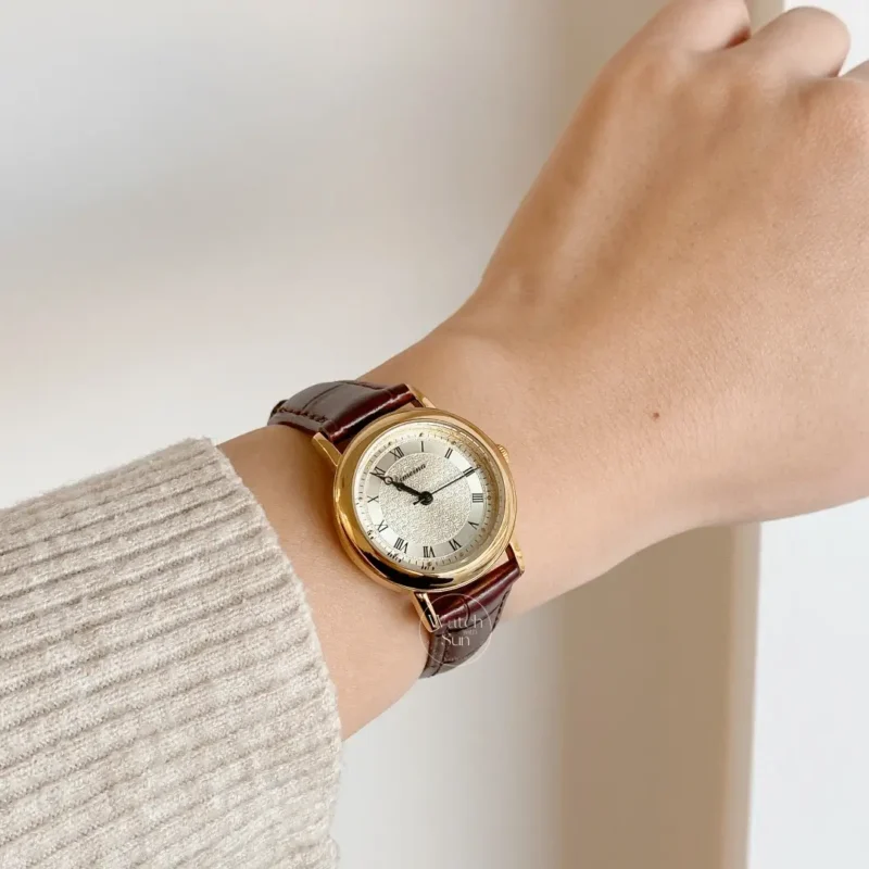 Classic Brown Leather Big Round Face Roman Number Dial Watch 