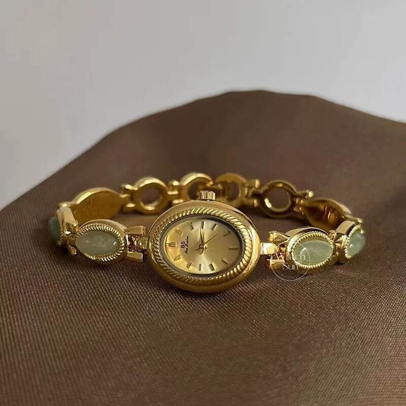 Vintage Style Green Jade Stone Bracelet Watch