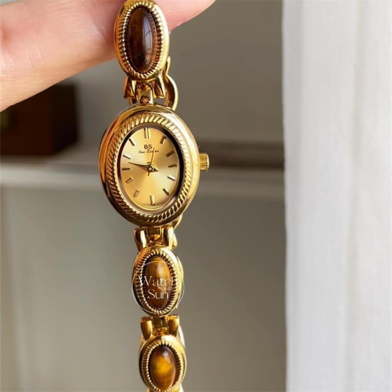 Vintage Natural Tiger's Eye Stone Bracelet Watch