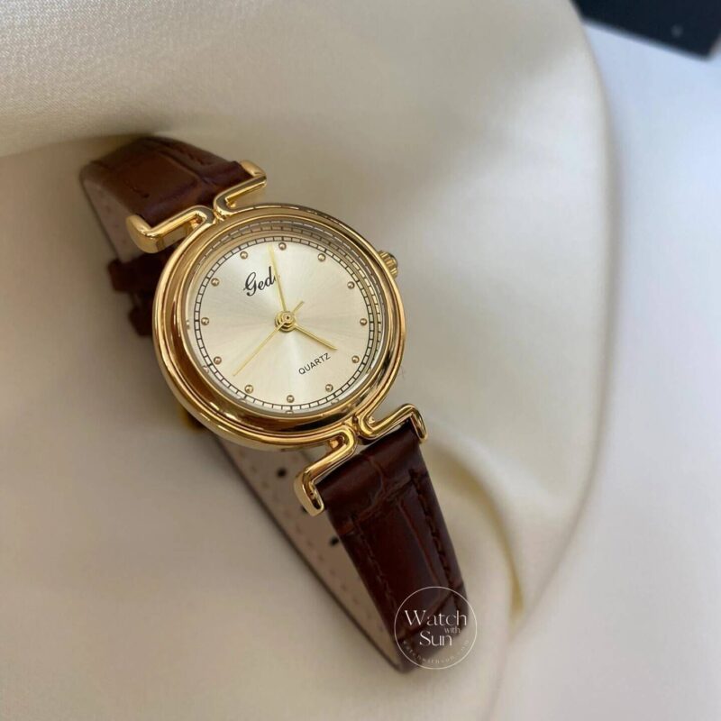 Classic Gold Face Brown Leather Ladies Watch
