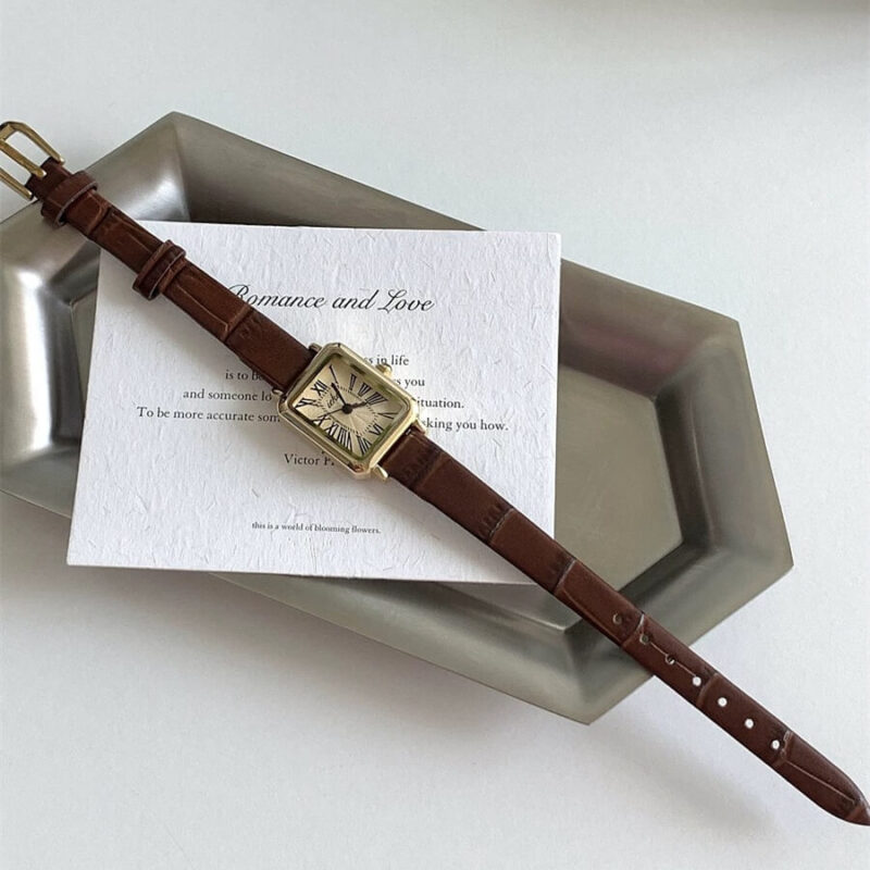 Classic Square Face Brown/Black Leather Watch