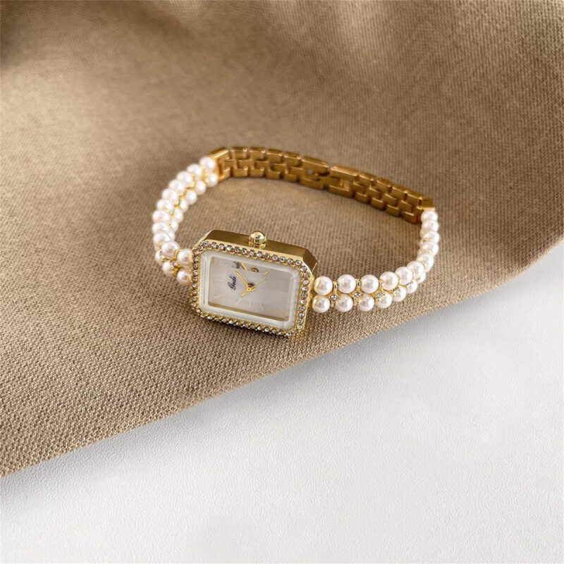 Square Face Pearl Bracelet Watch