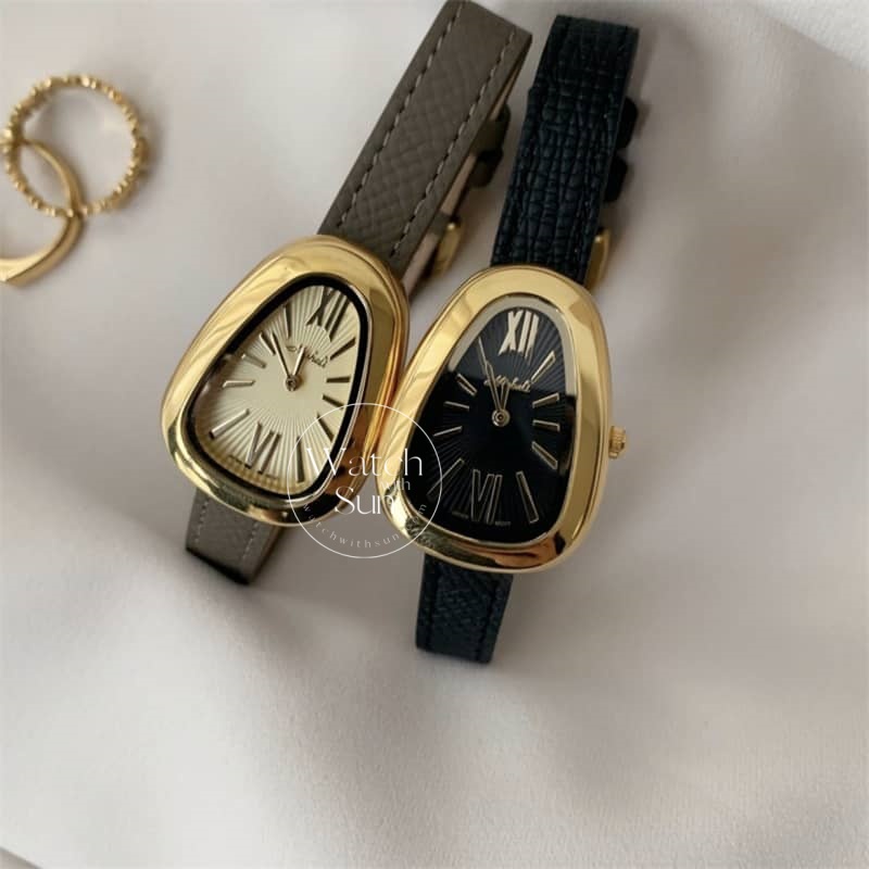 Vintage Style Brown/Black Snake Head Shape Leather Watch