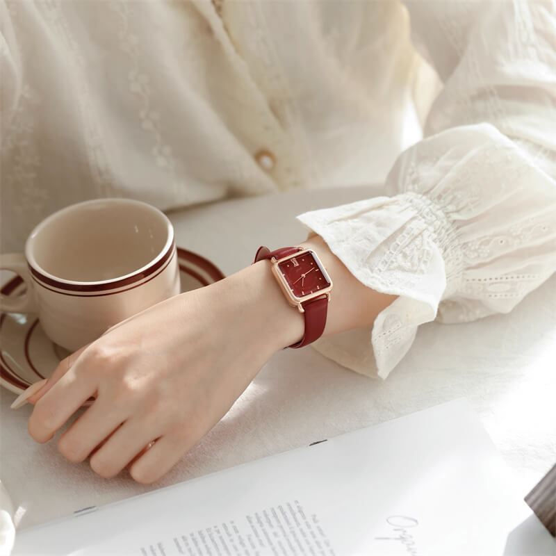 Chic Style Black/Brown/Grey Square Leather Wristwatch