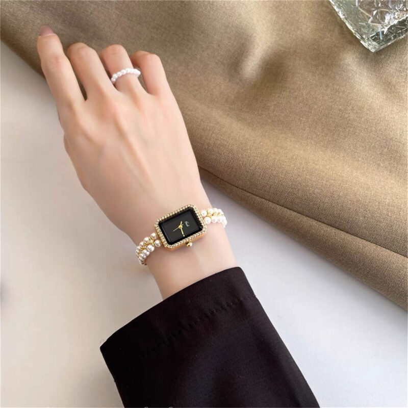 Square Face Pearl Bracelet Watch