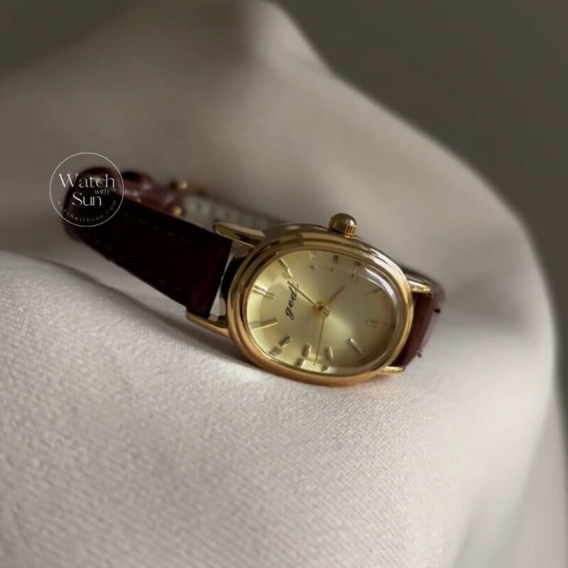 Chic Oval Face Brown Leather Watch for Women