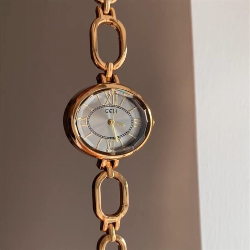 Women’s Oval Face Gold Bracelet Watch