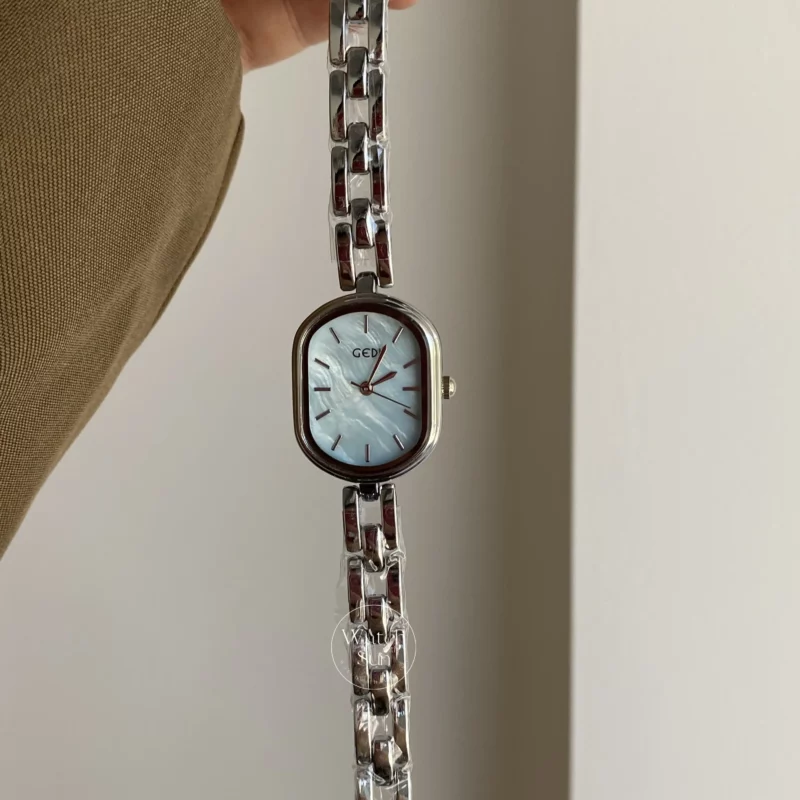 Oval Blue Mother of Pearl Watch Silver Ladies Watch