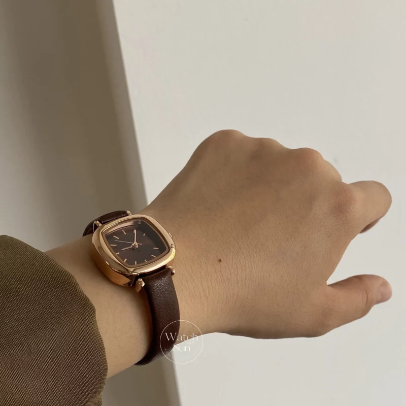 Dainty Black/Brown/Grey Square Women's Leather Watch