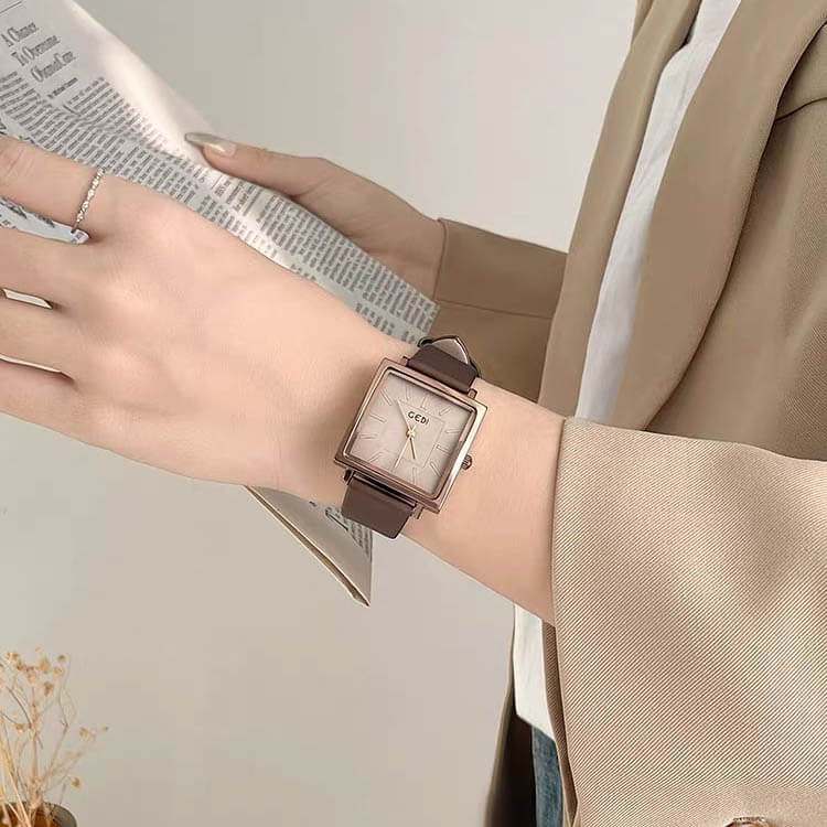 Chic Style Brown/Black Square Leather Watch for Women