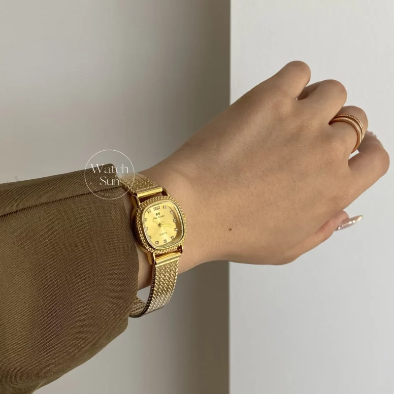 Classic Square Face Gold Band Stainless Steel Watch