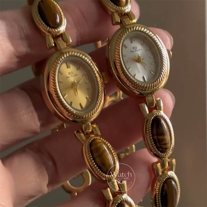 Vintage Natural Tiger's Eye Stone Bracelet Watch
