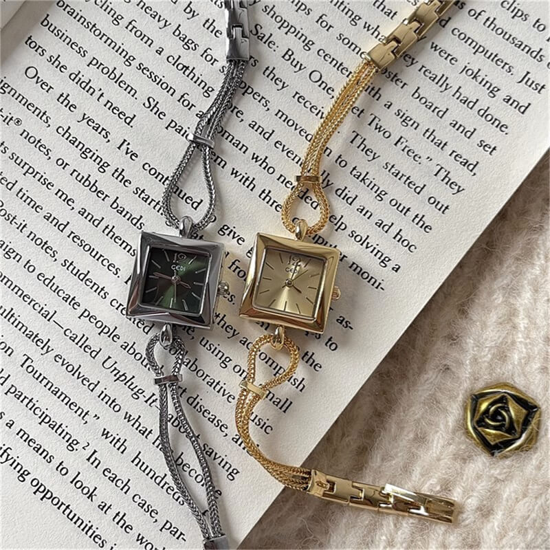 Chic Style Black Square Face Stainless Steel Ladies Watch