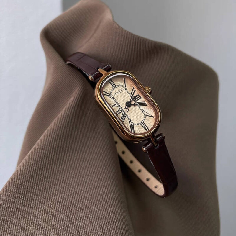 Classic Brown Oval Genuine Leather Wristwatch