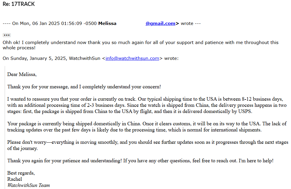 WatchwithSun customer emails
