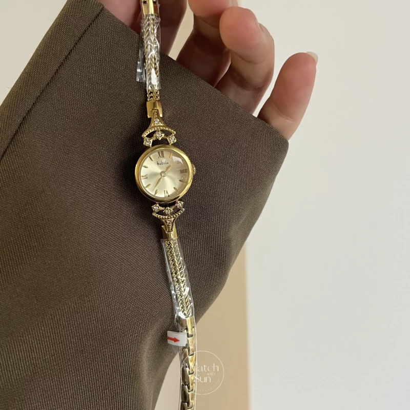 Chic Style Gold Round Stainless Steel Chain Watch for Women