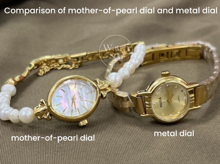 Comparison of mother-of-pearl dial and metal dial. Real photo