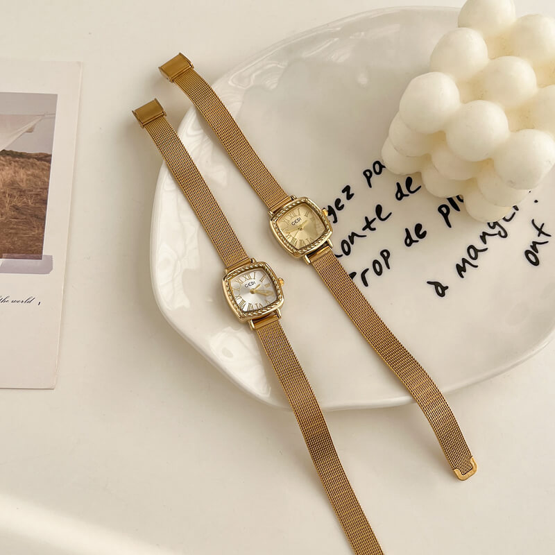Vintage Style Golden Square Stainless Steel Watch