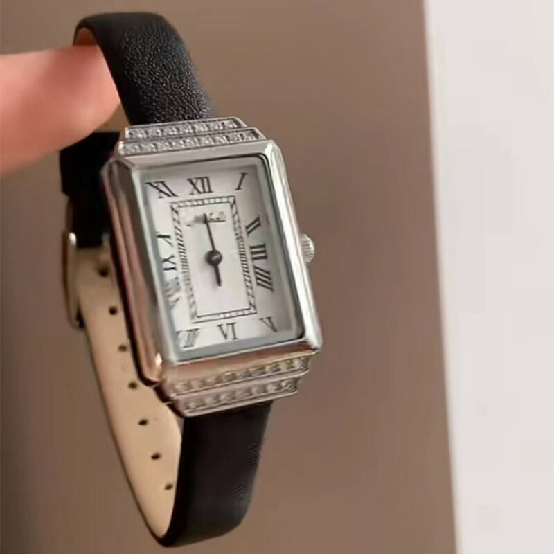 Classic Black Square Genuine Leather Ladies Watch